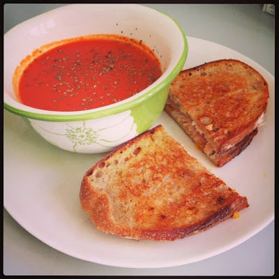 homemade tomato soup + grilled cheese varieties 