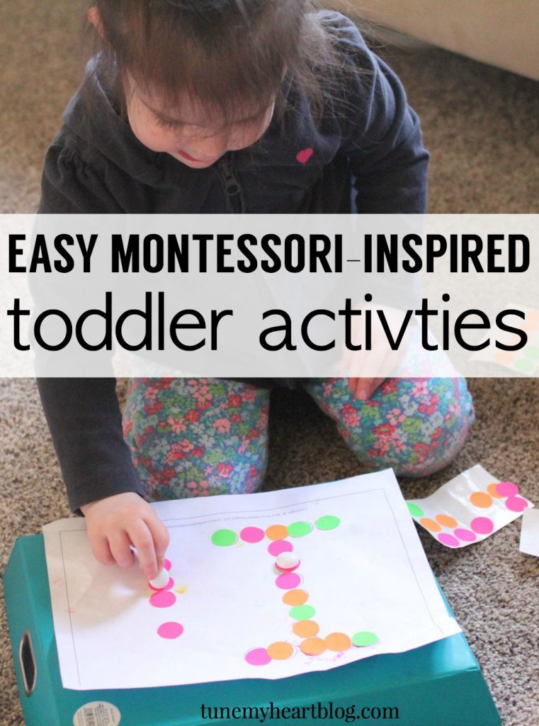 Here are a handful of toddler montessori-inspired activities we tried at home. They're pretty easy to set up and very cheap or free. Great for a 2 year old! 