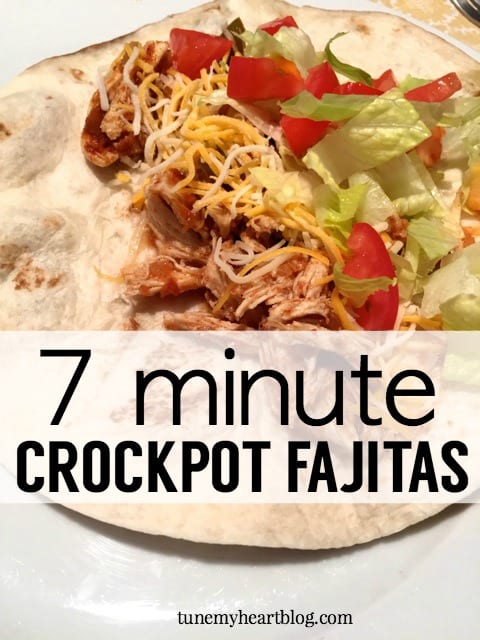 Easy & Healthy Crockpot Chicken Fajitas. These take 7 minutes to make. And you can eat them however you want - on tortillas, over rice, in a taco salad, whatever! A go-to kid friendly meal in our house. 