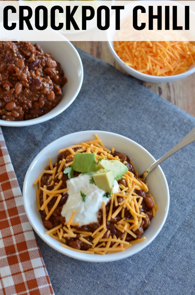 Delicious crockpot chili that truly can be left in the crockpot all day long. Perfect for those cold fall and winter evenings. 