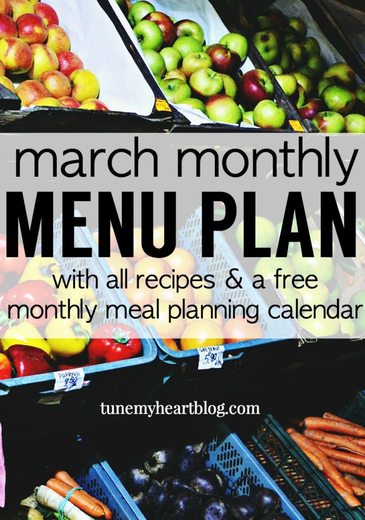 Each month I share my whole-month menu plan with links, recipes, meal planning tips, and a free monthly meal planning calendar. This month there's a bonus download with all the recipes in one spot :) 