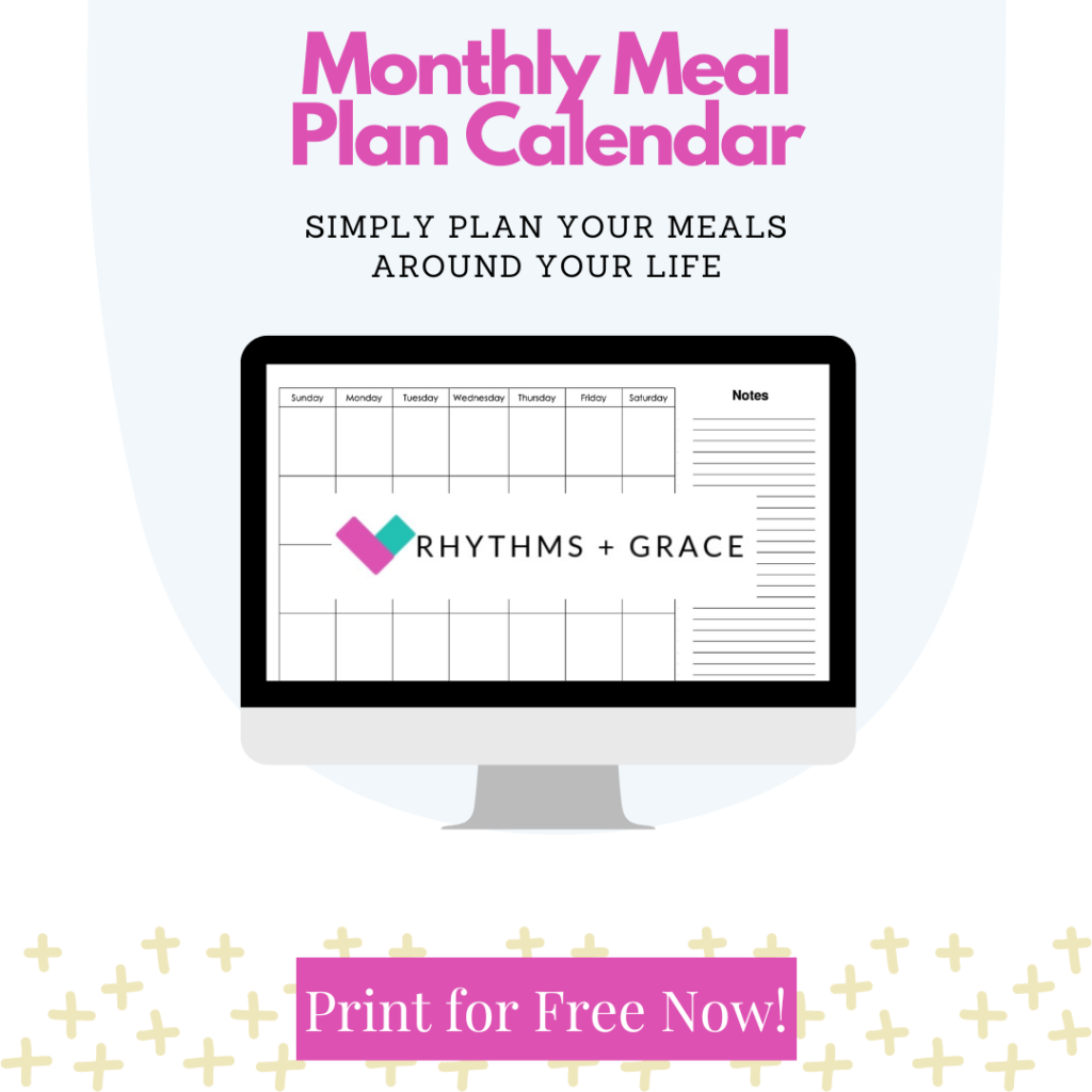 Printable monthly meal plan calendar